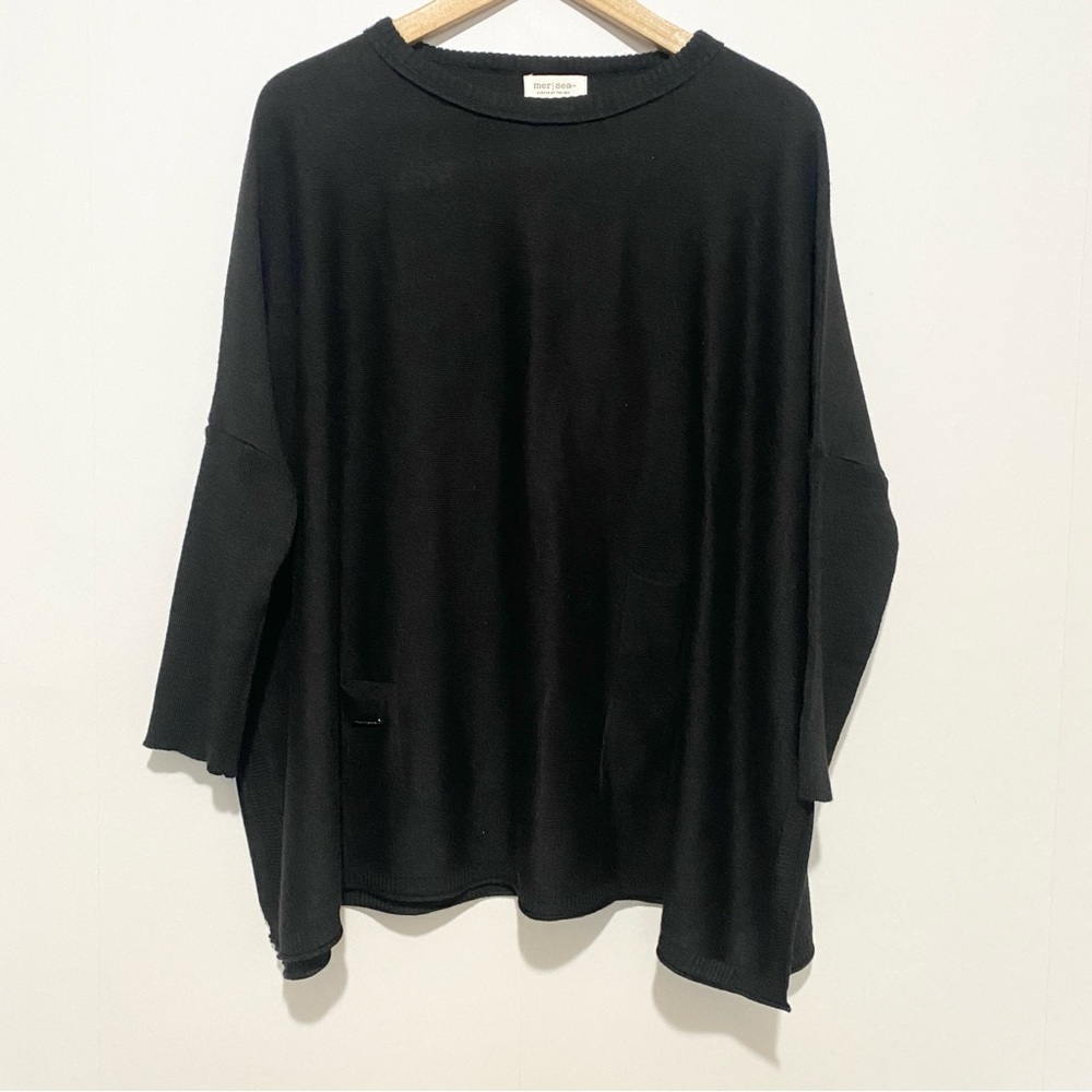 Mer‎ Sea Black Oversized Knit Sweater Tunic One Size Dolman Sleeve Minimalist